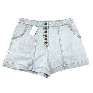 Ulla Johnson Denim Shorts Size 10 High Waist Button Fly Light Wash NWT